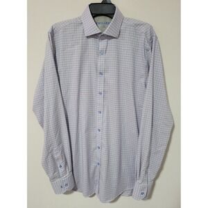 Twillory Performance Dress Shirt 16.5 36/37 Tailored Fit Blue Check Stretch
